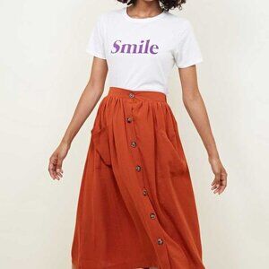 Marc New York Andrew Marc Rust Buttoned Slit Sides Scrunch Midi Skirt w Pockets
